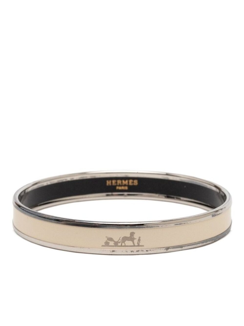 Hermes Enamel PM Bangle Silver Ivory Metal 1- Bracelet